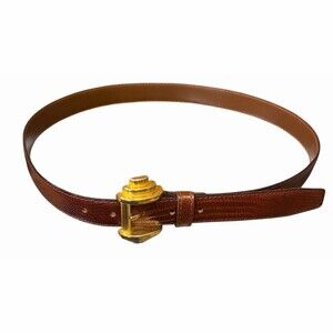 Woodward Vintage Belt Womens Size 30 Brown Croc-Embossed Skinny Gold Buckle
